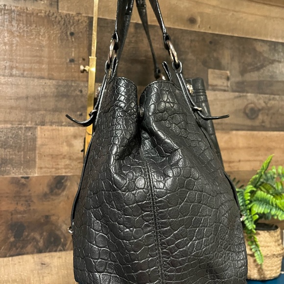 Coach Crocodile Embossed Black Leather Shoulder Bag Y2K - Picture 4 of 10